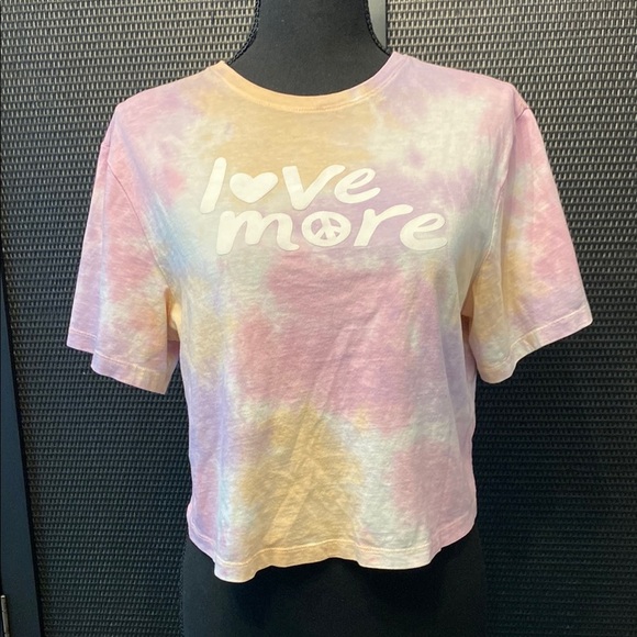 Tie Dye Athleisure Cropped Boxy Tee T-Shirt Love More Pink Lavender Size Large - Picture 2 of 8